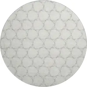 Photo of 8' Ivory And Charcoal Geometric Washable Round Rug With UV Protection