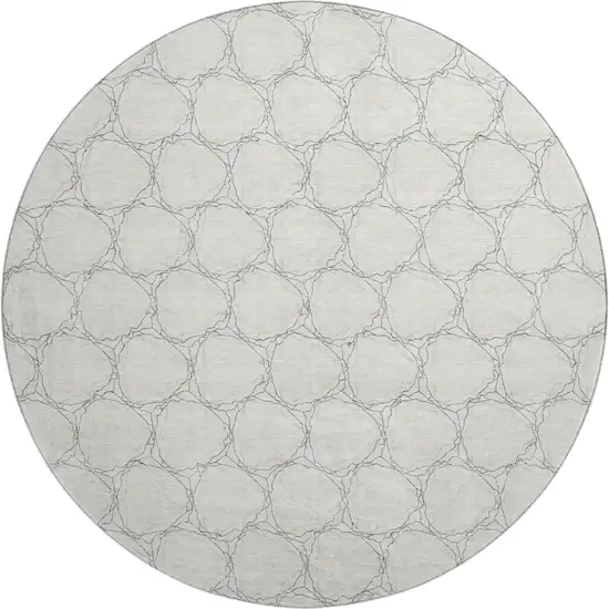 8' Ivory And Charcoal Geometric Washable Round Rug With UV Protection Photo 1