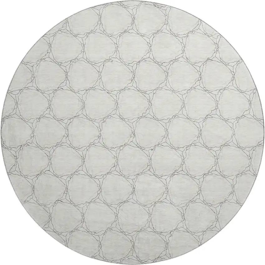 8' Ivory And Charcoal Geometric Washable Round Rug With UV Protection Photo 1