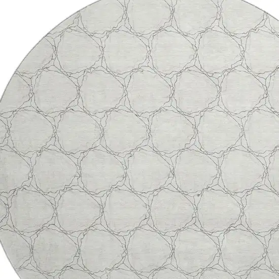 8' Ivory And Charcoal Geometric Washable Round Rug With UV Protection Photo 2