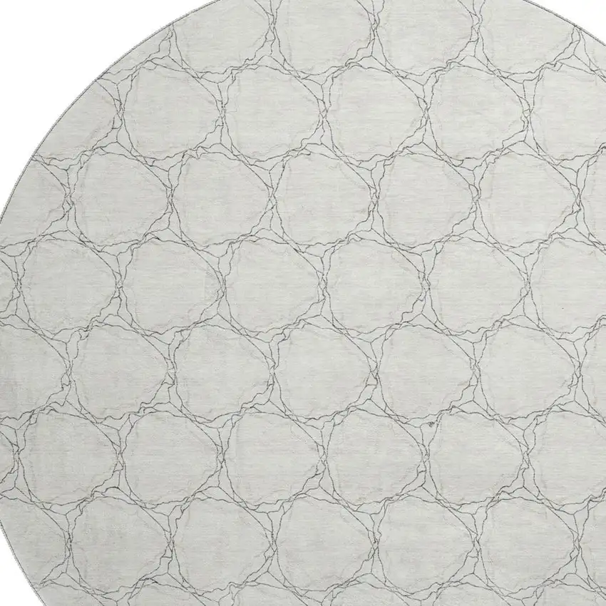8' Ivory And Charcoal Geometric Washable Round Rug With UV Protection Photo 2
