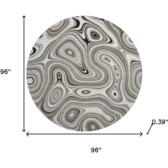 8' Ivory And Charcoal Geometric Washable Round Rug With UV Protection Photo 8