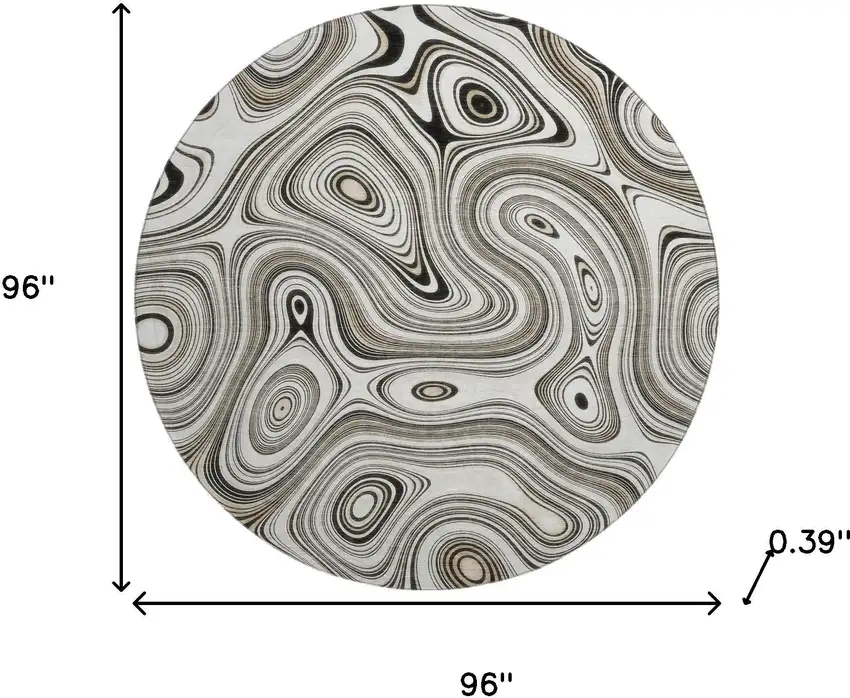 8' Ivory And Charcoal Geometric Washable Round Rug With UV Protection Photo 8