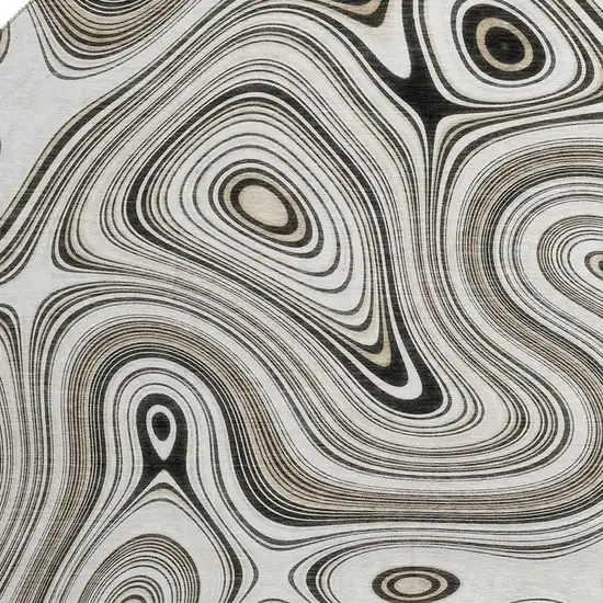 8' Ivory And Charcoal Geometric Washable Round Rug With UV Protection Photo 3