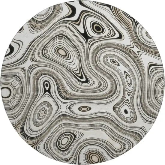 8' Ivory And Charcoal Geometric Washable Round Rug With UV Protection Photo 1