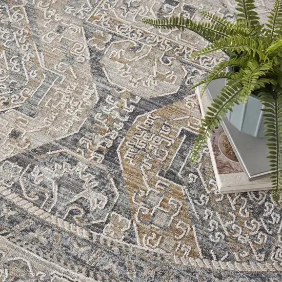 8' Ivory And Charcoal Medallion Distressed Round Rug With Fringe Photo 9