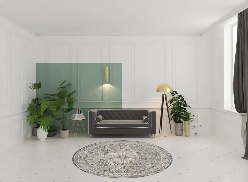 8' Ivory And Charcoal Medallion Distressed Round Rug With Fringe Photo 1