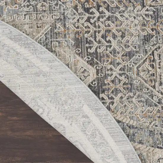 8' Ivory And Charcoal Medallion Distressed Round Rug With Fringe Photo 9