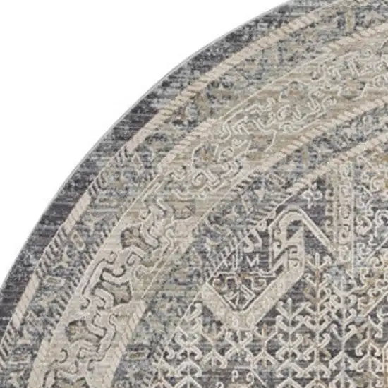 8' Ivory And Charcoal Medallion Distressed Round Rug With Fringe Photo 3