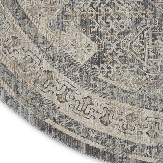 8' Ivory And Charcoal Medallion Distressed Round Rug With Fringe Photo 9