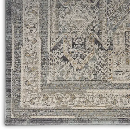 8' Ivory And Charcoal Medallion Distressed Runner Rug With Fringe Photo 9