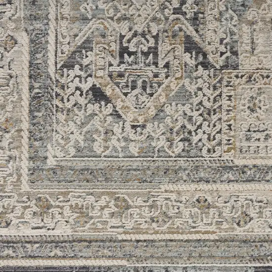 8' Ivory And Charcoal Medallion Distressed Runner Rug With Fringe Photo 6