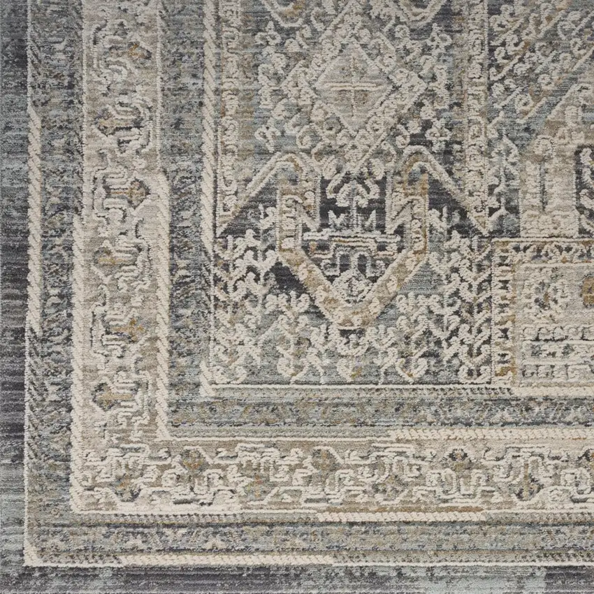 8' Ivory And Charcoal Medallion Distressed Runner Rug With Fringe Photo 7