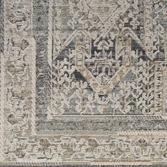 10' Ivory And Charcoal Medallion Distressed Runner Rug With Fringe Photo 6