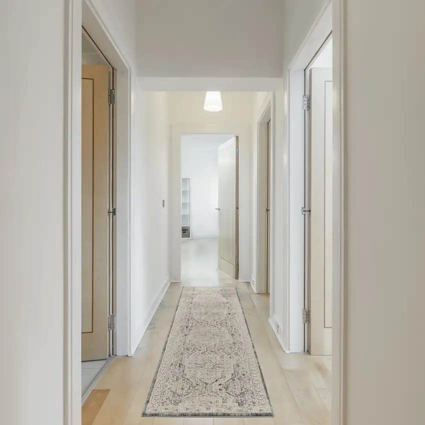 12' Ivory And Charcoal Medallion Distressed Runner Rug With Fringe Photo 5