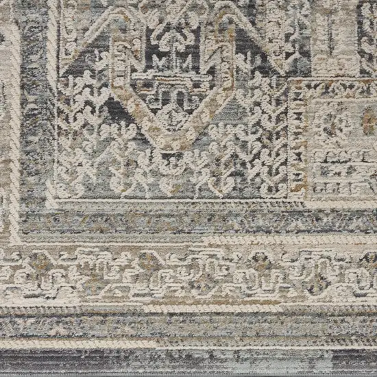 12' Ivory And Charcoal Medallion Distressed Runner Rug With Fringe Photo 7