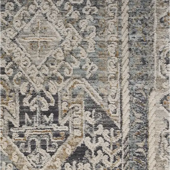 12' Ivory And Charcoal Medallion Distressed Runner Rug With Fringe Photo 3