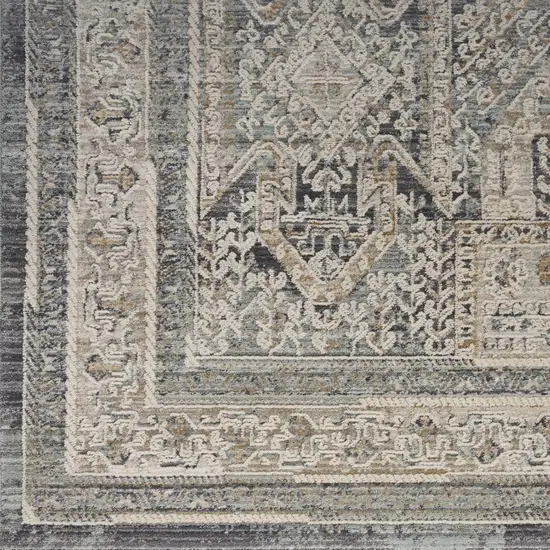 12' Ivory And Charcoal Medallion Distressed Runner Rug With Fringe Photo 8