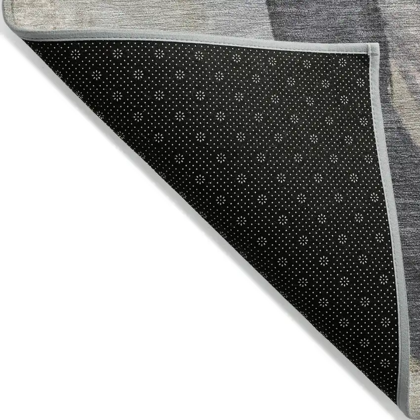 8' Ivory And Charcoal Round Abstract Washable Indoor Outdoor Area Rug Photo 8