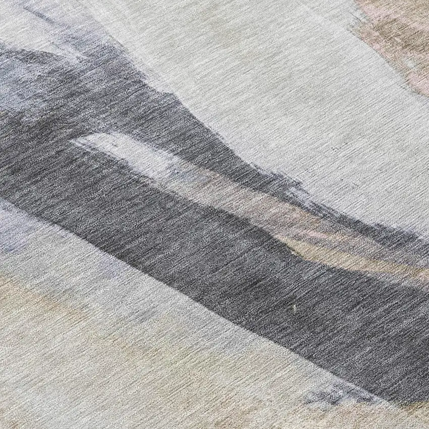 8' Ivory And Charcoal Round Abstract Washable Indoor Outdoor Area Rug Photo 9