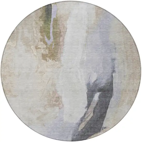 8' Ivory And Charcoal Round Abstract Washable Indoor Outdoor Area Rug Photo 4