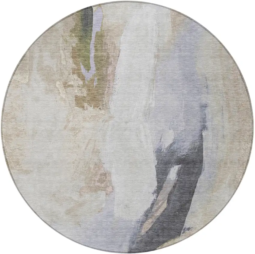 8' Ivory And Charcoal Round Abstract Washable Indoor Outdoor Area Rug Photo 4