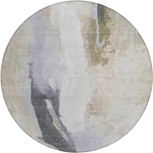 Photo of 8' Ivory And Charcoal Round Abstract Washable Indoor Outdoor Area Rug