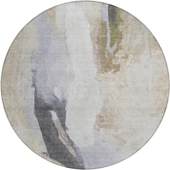 8' Ivory And Charcoal Round Abstract Washable Indoor Outdoor Area Rug Photo 1