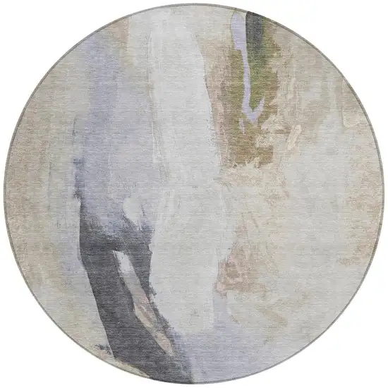 8' Ivory And Charcoal Round Abstract Washable Indoor Outdoor Area Rug Photo 3