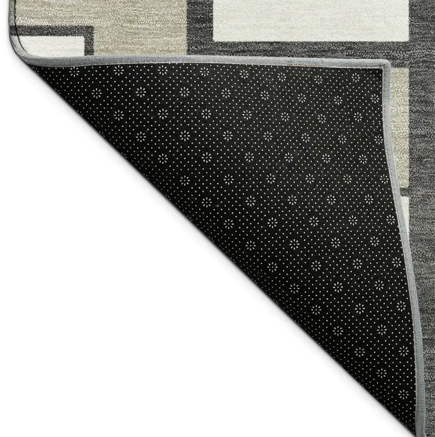 8' Ivory And Charcoal Round Geometric Washable Indoor Outdoor Area Rug Photo 7