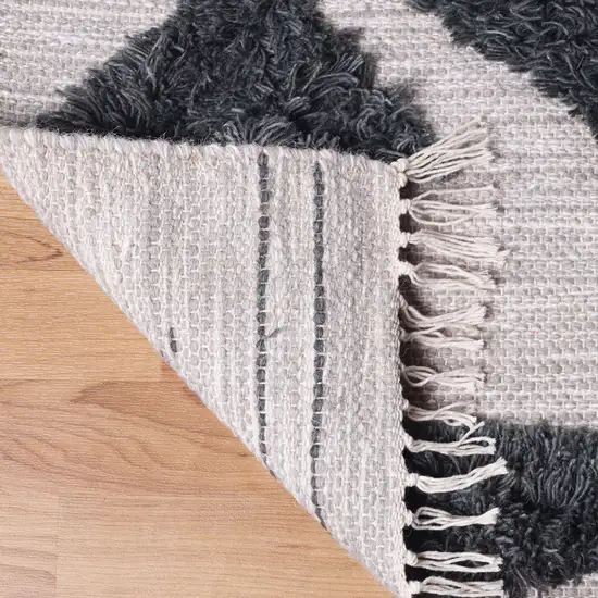 10' Ivory And Charcoal Wool Geometric Flatweave Handmade Stain Resistant Runner Rug With Fringe Photo 4