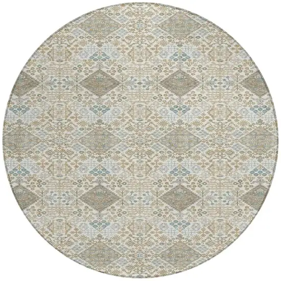 8' Ivory And Copper Round Geometric Washable Indoor Outdoor Area Rug Photo 3