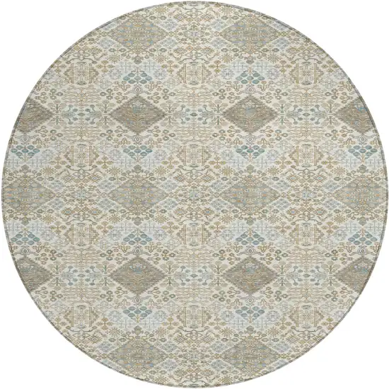8' Ivory And Copper Round Geometric Washable Indoor Outdoor Area Rug Photo 1