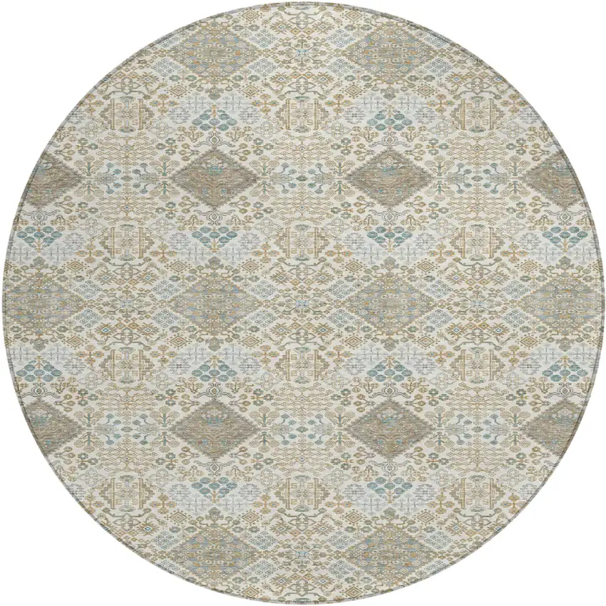 8' Ivory And Copper Round Geometric Washable Indoor Outdoor Area Rug Photo 1