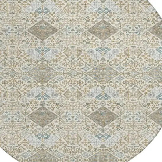 8' Ivory And Copper Round Geometric Washable Indoor Outdoor Area Rug Photo 2