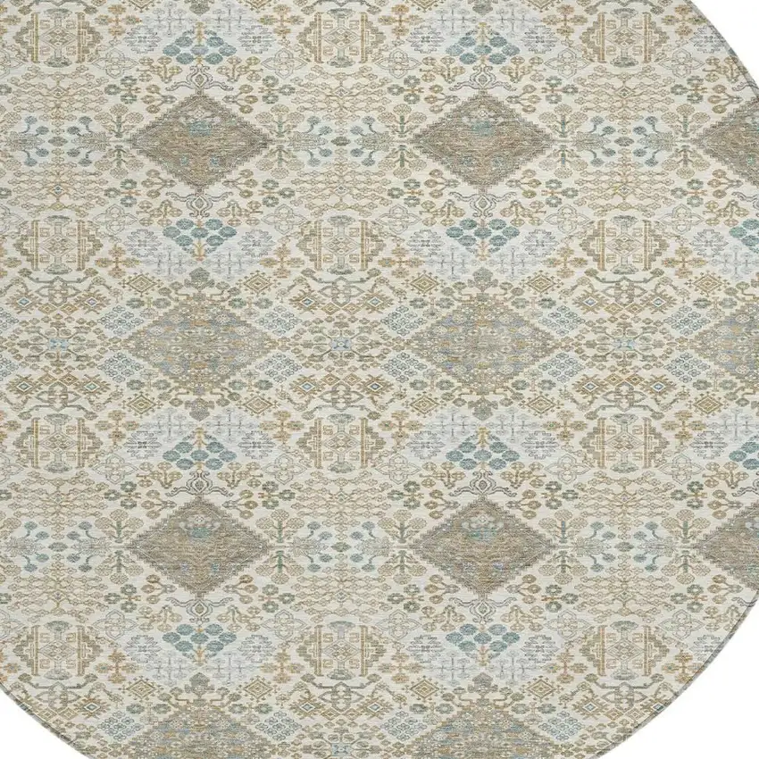 8' Ivory And Copper Round Geometric Washable Indoor Outdoor Area Rug Photo 2
