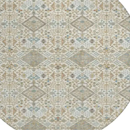 8' Ivory And Copper Round Geometric Washable Indoor Outdoor Area Rug Photo 2