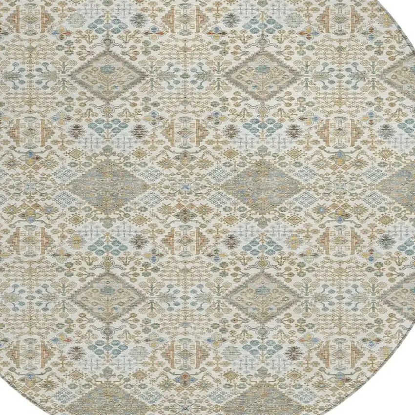 8' Ivory And Copper Round Geometric Washable Indoor Outdoor Area Rug Photo 2