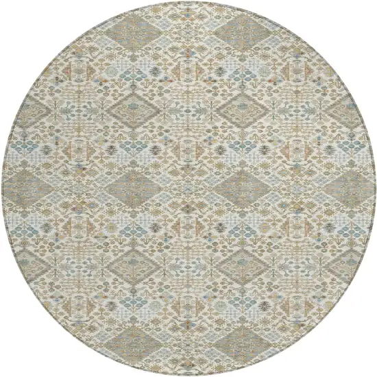 8' Ivory And Copper Round Geometric Washable Indoor Outdoor Area Rug Photo 1