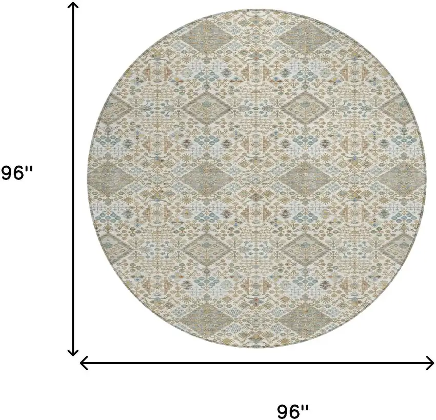 8' Ivory And Copper Round Geometric Washable Indoor Outdoor Area Rug Photo 8