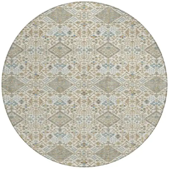 8' Ivory And Copper Round Geometric Washable Indoor Outdoor Area Rug Photo 3