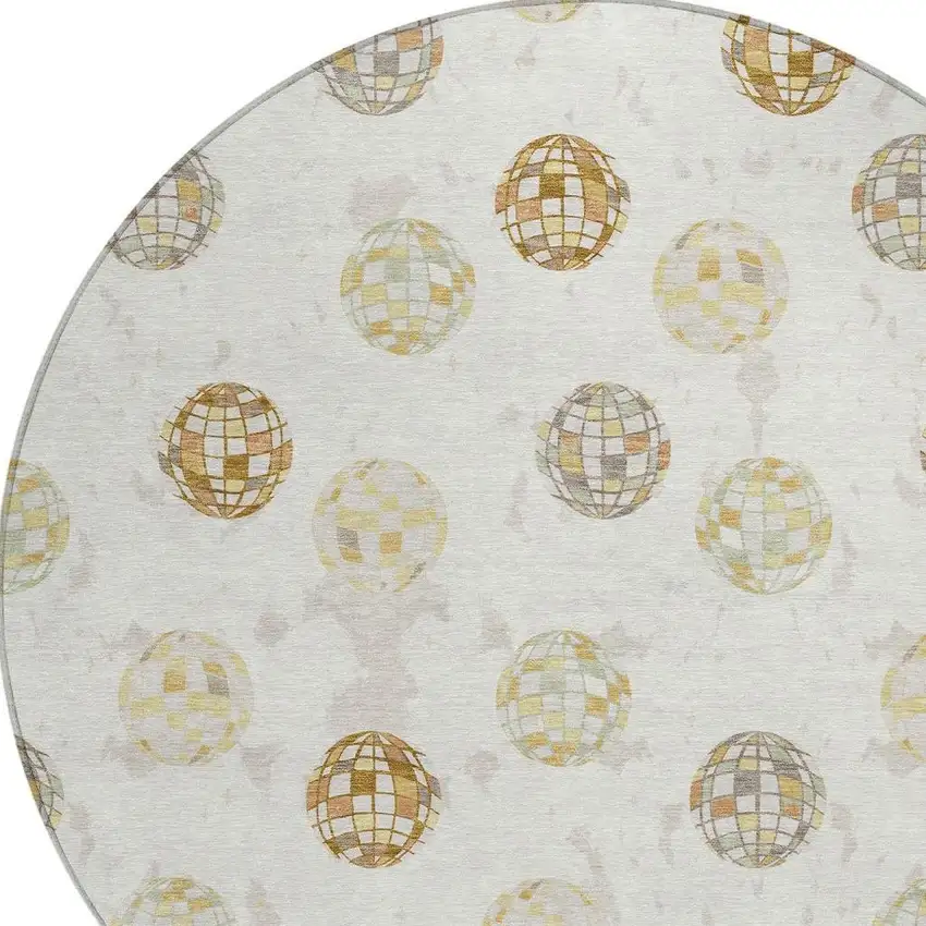 8' Ivory And Copper Round Geometric Washable Indoor Outdoor Area Rug Photo 2