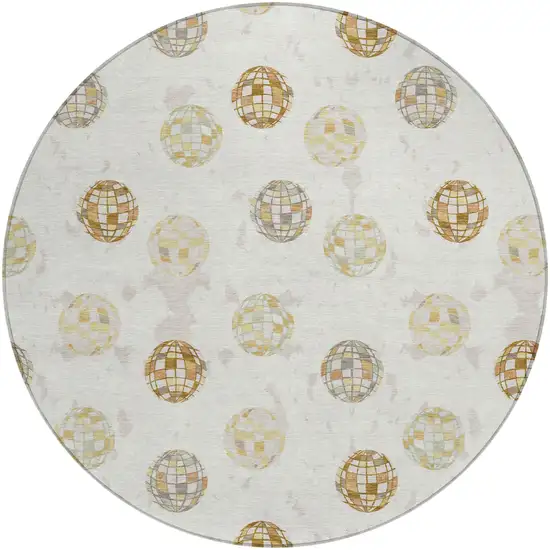 8' Ivory And Copper Round Geometric Washable Indoor Outdoor Area Rug Photo 4