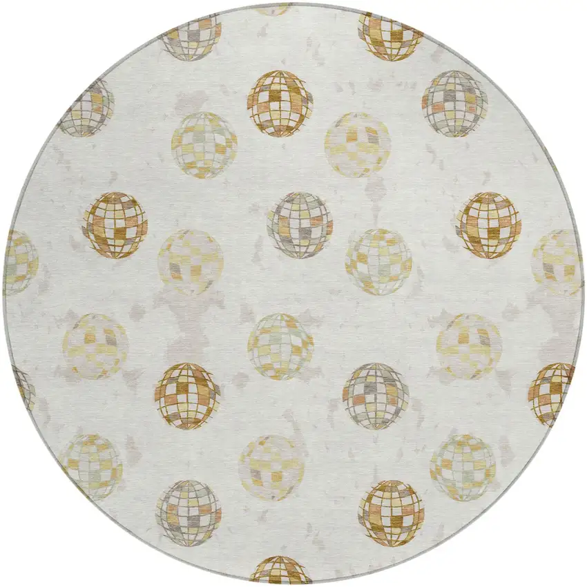 8' Ivory And Copper Round Geometric Washable Indoor Outdoor Area Rug Photo 4