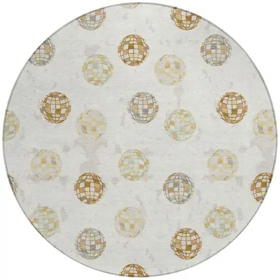 8' Ivory And Copper Round Geometric Washable Indoor Outdoor Area Rug Photo 5