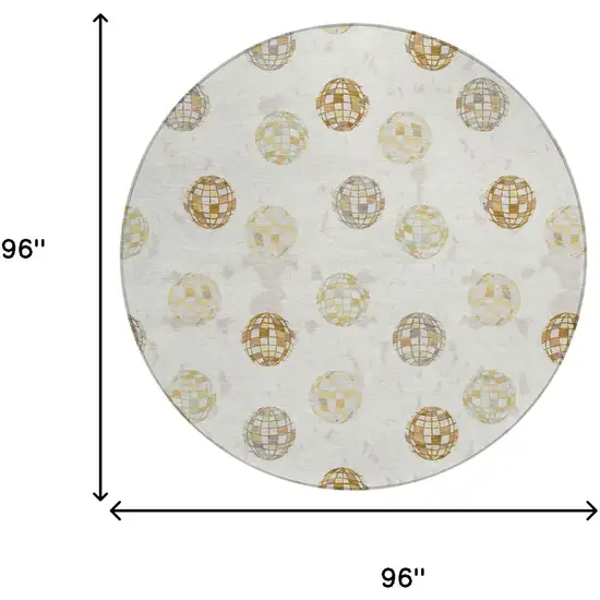 8' Ivory And Copper Round Geometric Washable Indoor Outdoor Area Rug Photo 8