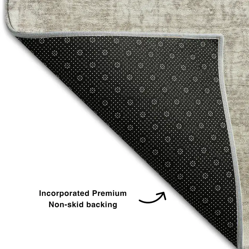 8' Ivory And Cream Abstract Washable Round Rug With UV Protection Photo 6