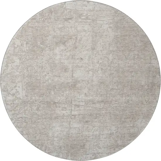 8' Ivory And Cream Abstract Washable Round Rug With UV Protection Photo 4