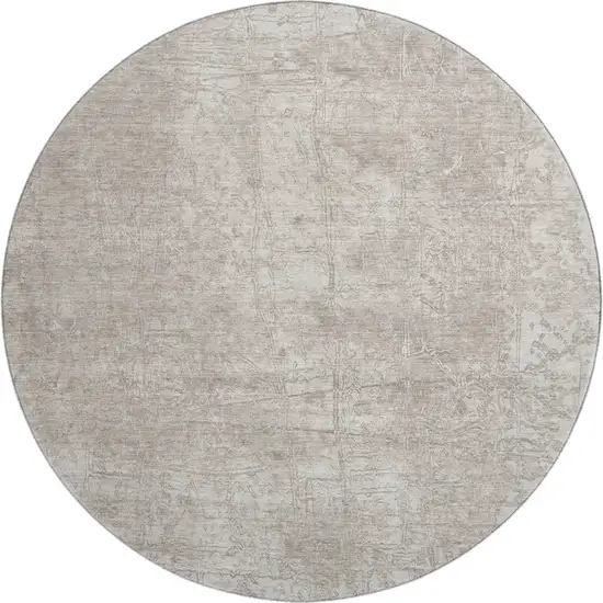 8' Ivory And Cream Abstract Washable Round Rug With UV Protection Photo 1