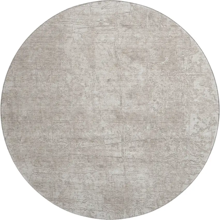 8' Ivory And Cream Abstract Washable Round Rug With UV Protection Photo 1
